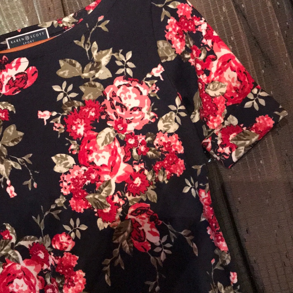 Karen Scott Sport Navy Blue Floral Cozy Dress XS - Picture 4 of 8